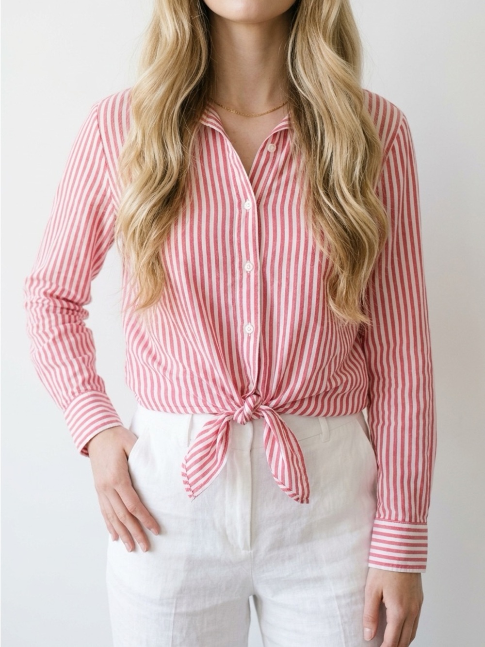 Beach Lunch Lounge Red and White Striped Tie-Front Button Down Shirt